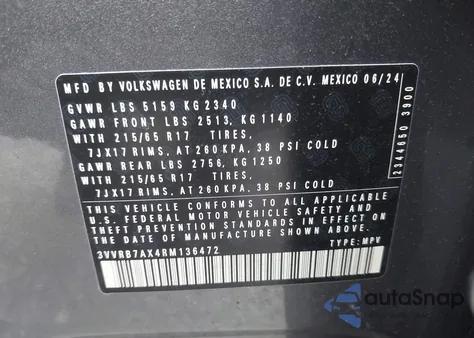 2024 Volkswagen Tiguan 2.0T S из США, поврежденный, VIN 3VVRB7AX4RM136472